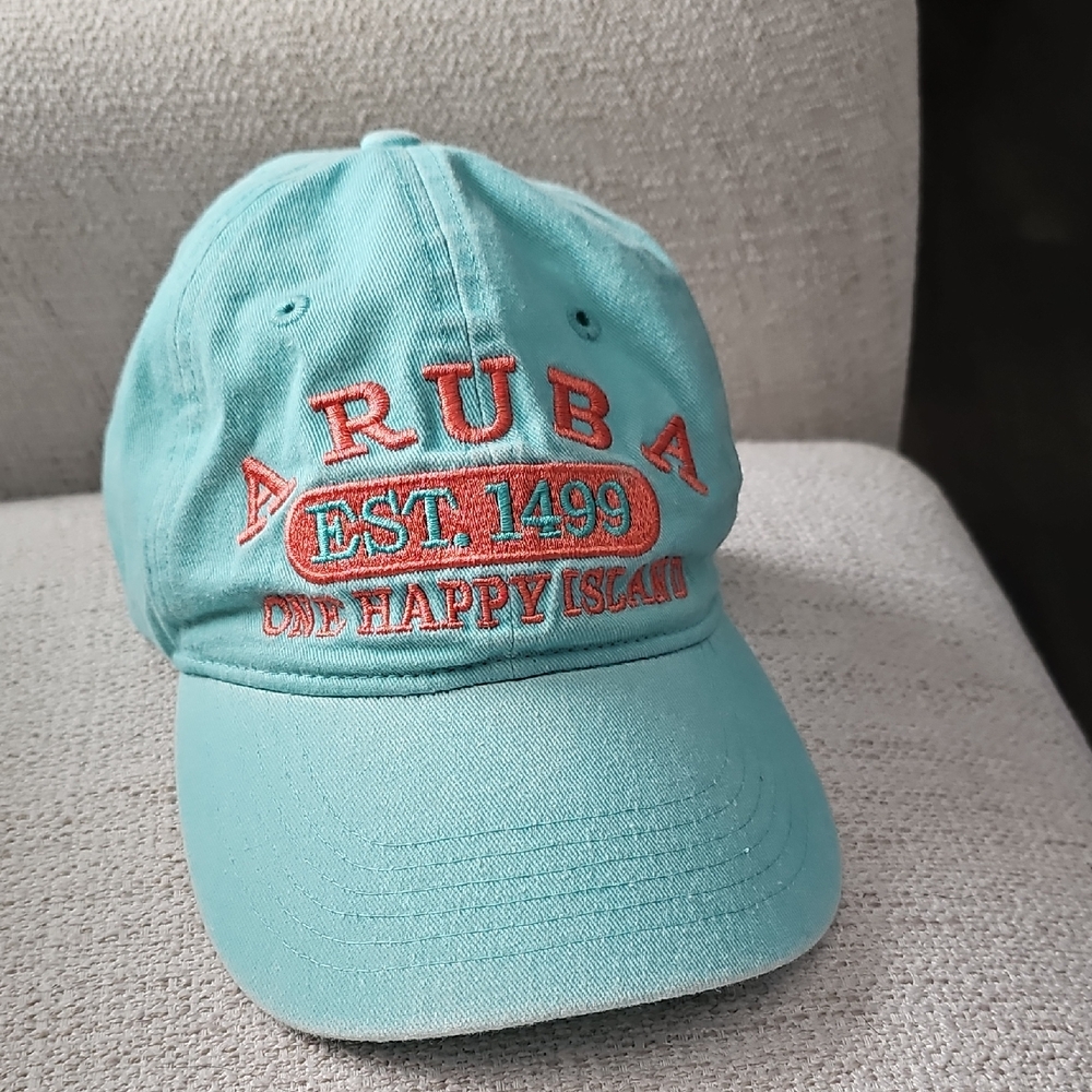 New Unisex PHat Teal Coral Cap From Aruba Embroidered One Happy Island